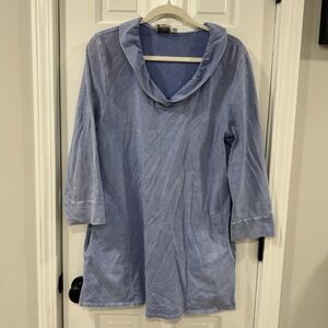 INAE Collection Blue French Terry Tunic Top Womens M Cowl Neck Pockets USA